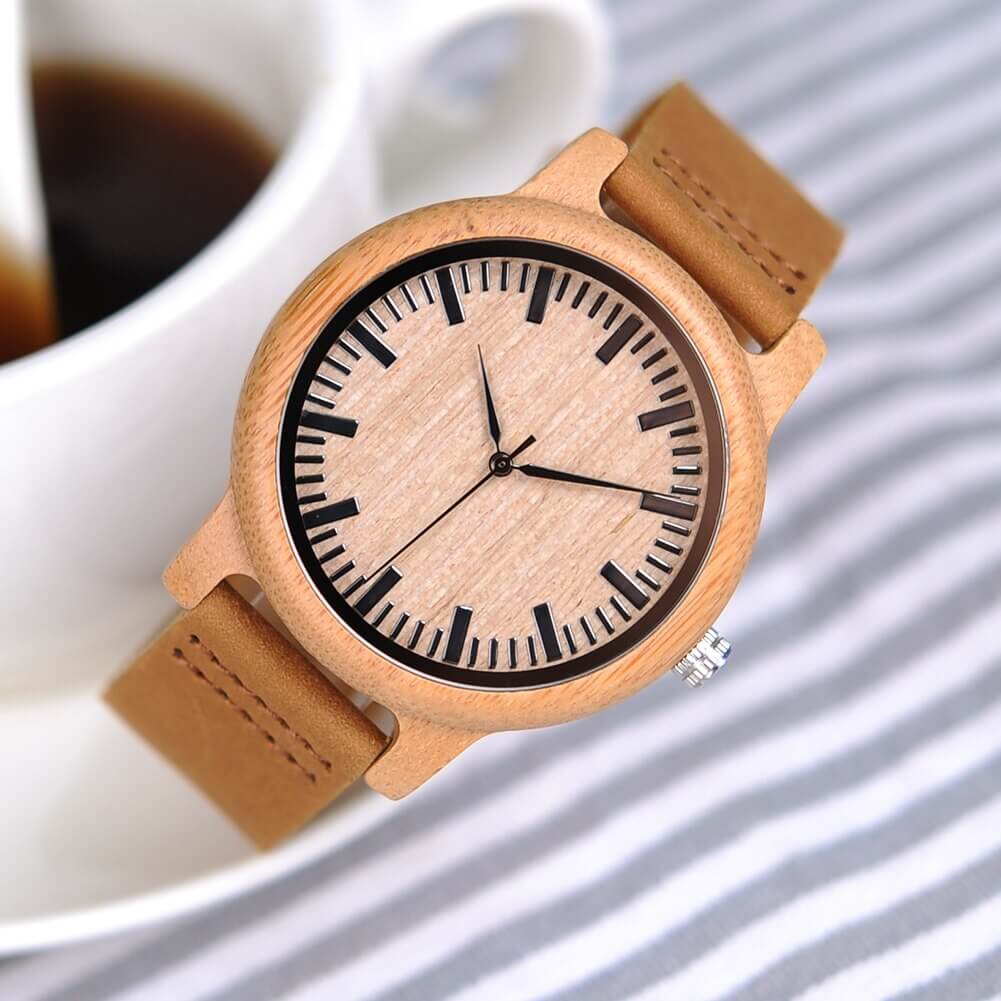 watches : Dames Houten Horloge Ebony & Bamboe - Elegant & Lichtgewicht in van Pantino