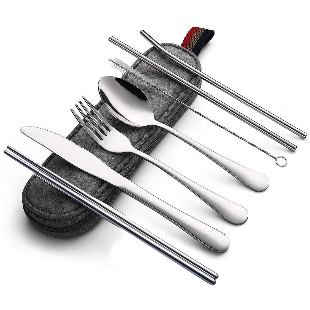 outdoor equipment : Herbruikbare Reisbestek Set - Goud in Zilver van Pantino