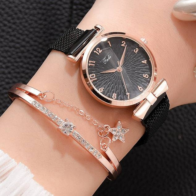 watches : Horloge met Magnetische Band Dames Goud in Zwart - Magnetische band van Pantino