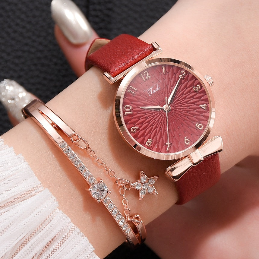 watches : Horloge met Magnetische Band Dames Goud in Rood - Leren band van Pantino