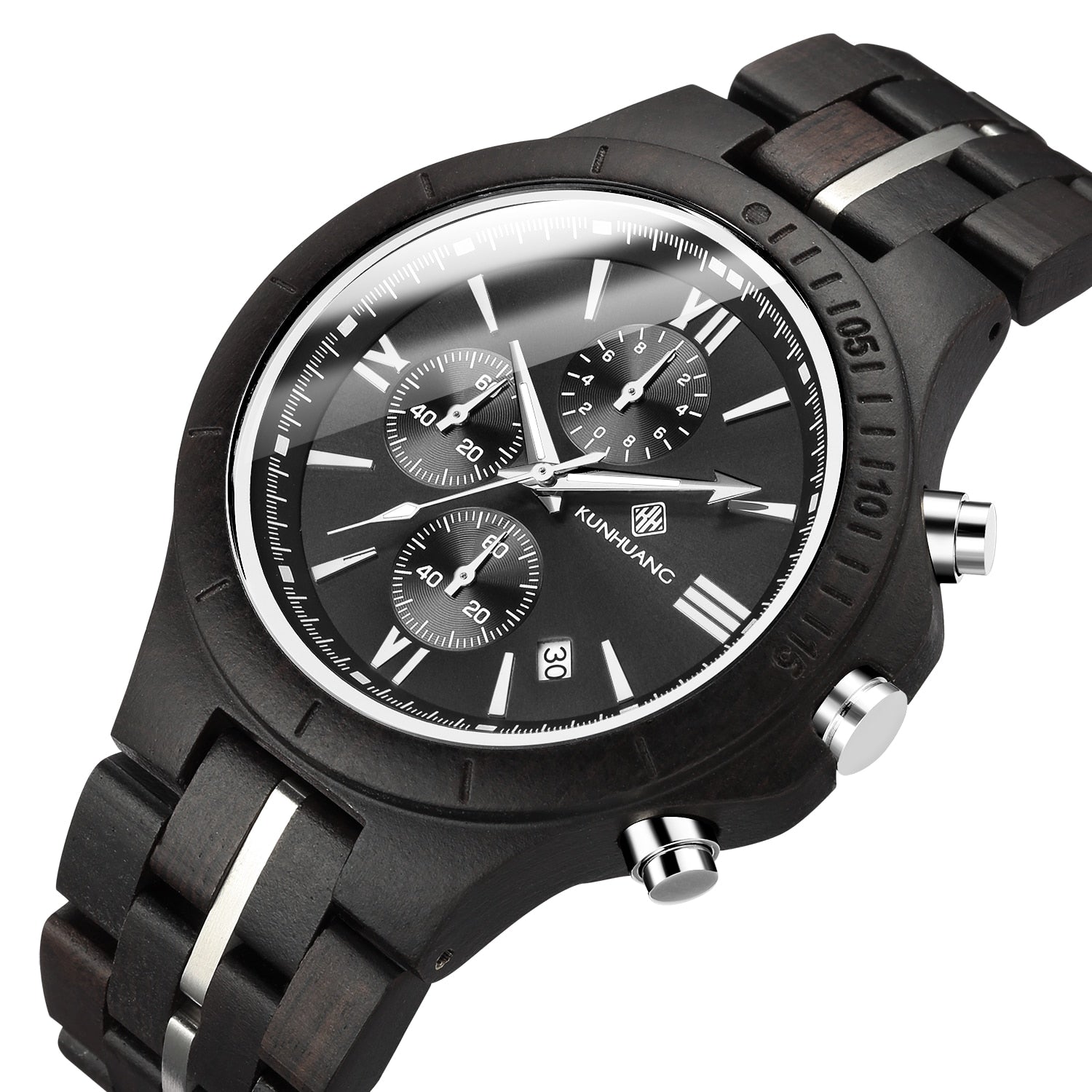 watches : Horloge Heren Olijf - Houten in Zwarte sandaal van Pantino