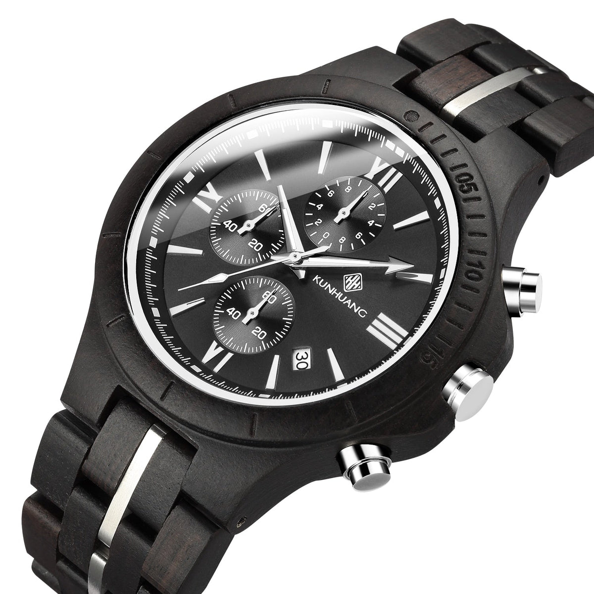 watches : Horloge Heren Olijf - Houten in Zwarte sandaal van Pantino