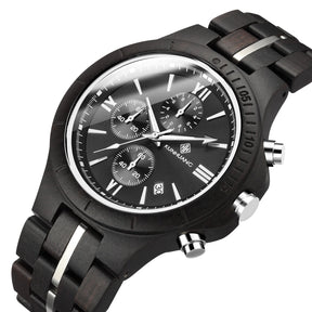 watches : Horloge Heren Olijf - Houten in Zwarte sandaal van Pantino