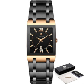watches : Horloge Heren Volledig Goud - Luxe Quartz Polshorloge in Rose zwart van Pantino