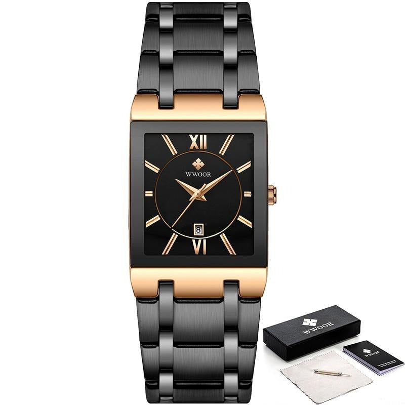 watches : Horloge Heren Volledig Goud - Luxe Quartz Polshorloge in Rose zwart van Pantino