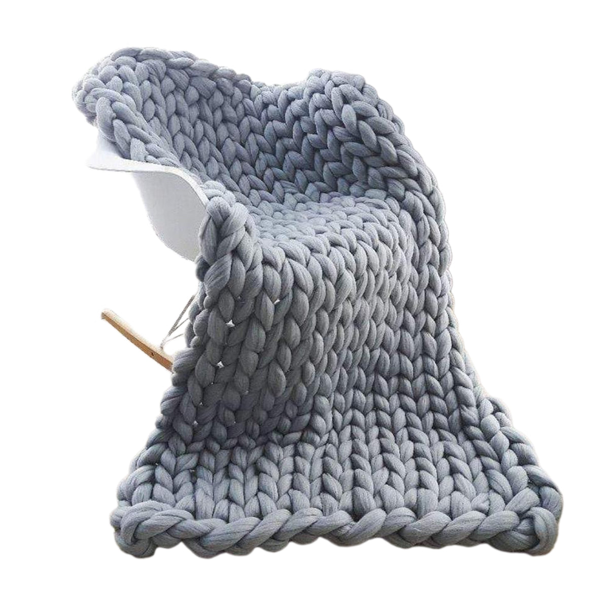 home & garden : Chunky Gebreide Deken - Handgemaakt Plaid van Merinowol in Grijs 40x60cm van Pantino