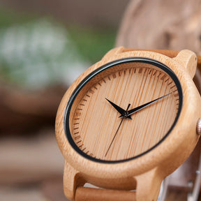watches : Dames Houten Horloge Ebony & Bamboe - Elegant & Lichtgewicht in van Pantino