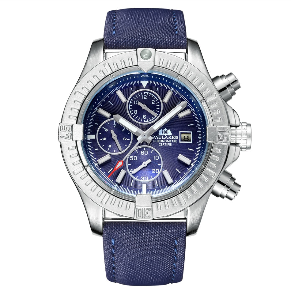 watches : Horloge Zwart - Automatisch Zelfopwindend in Zilver Blauw van Pantino