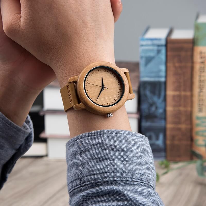 watches : Dames Houten Horloge Ebony & Bamboe - Elegant & Lichtgewicht in van Pantino