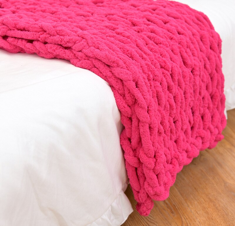 home & garden : Chunky Gebreide Deken - Handgemaakt Plaid van Merinowol in Warm Roze van Pantino