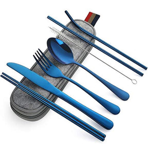 outdoor equipment : Herbruikbare Reisbestek Set - Goud in Blauw van Pantino