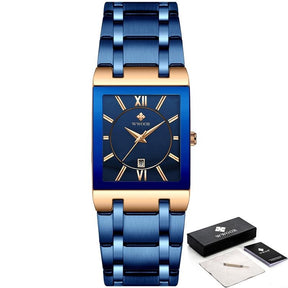 watches : Horloge Heren Volledig Goud - Luxe Quartz Polshorloge in Rose blauw van Pantino