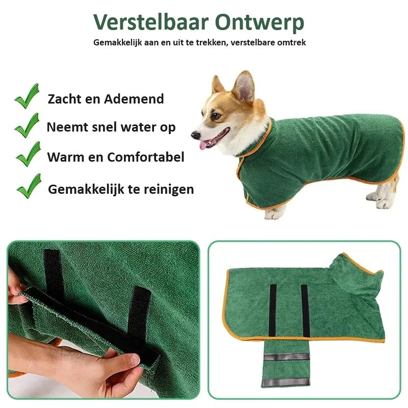 pets : FleeceFlow - Absorberende Hondenbadjas - Groen in van Pantino