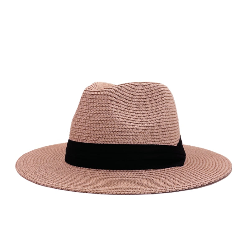 Panama Hat : Hoed Dames Marine Blauw - Panama Strohoed in Roze van Pantino