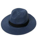 Panama Straw Hat Women Navy Blue - Stylish Summer Hat Made of Natural Straw