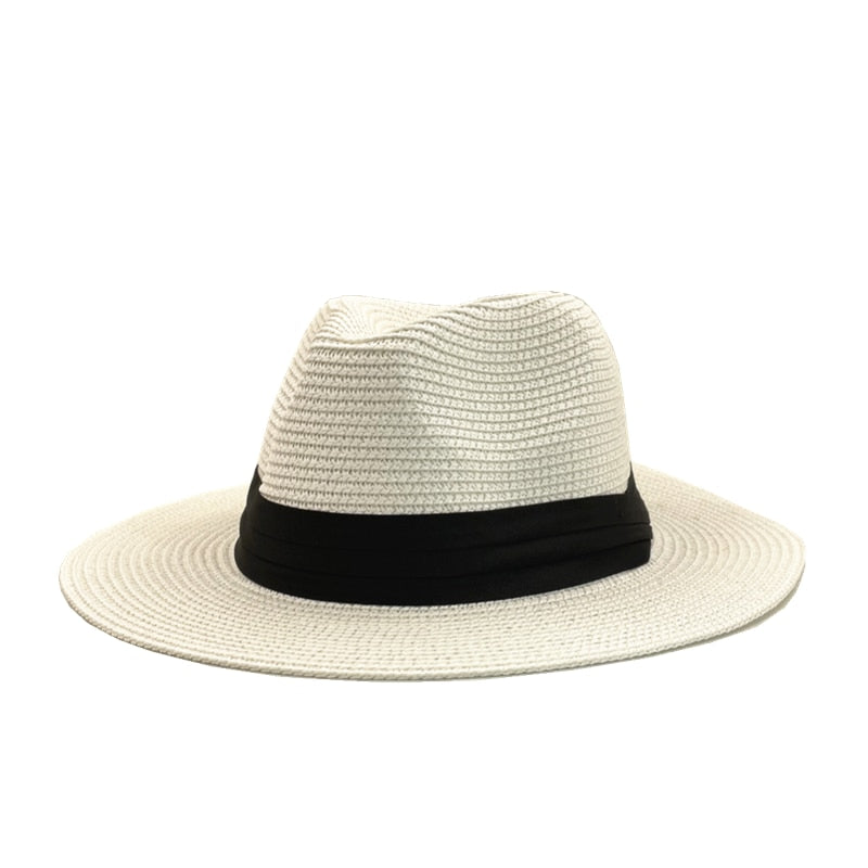 Panama Hat : Hoed Dames Marine Blauw - Panama Strohoed in Wit van Pantino