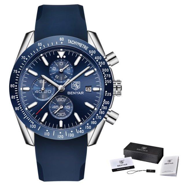 watches : Men's Waterproof Quartz Watch - Staal Zilver Blauw in Zilverblauw B van Pantino