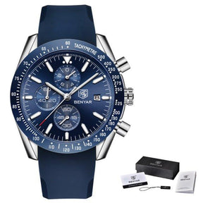 watches : Men's Waterproof Quartz Watch - Staal Zilver Blauw in Zilverblauw B van Pantino