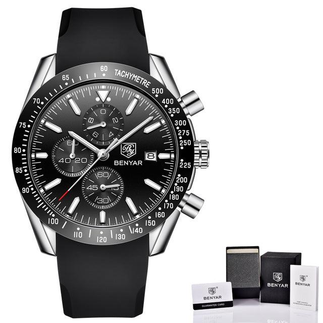 watches : Men's Waterproof Quartz Watch - Staal Zilver Blauw in Silicium Silve Sortering B van Pantino