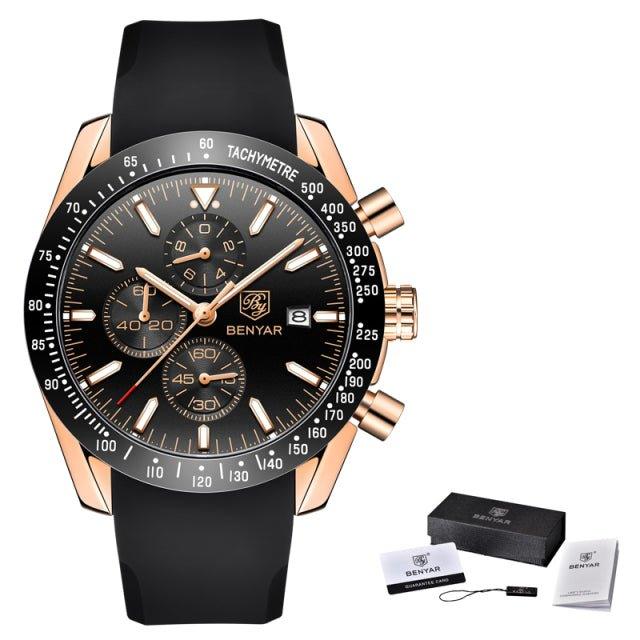 watches : Men's Waterproof Quartz Watch - Staal Zilver Blauw in Silicium goud zwart B van Pantino