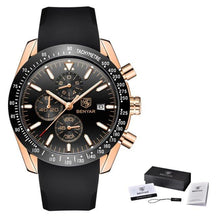 watches : Men's Waterproof Quartz Watch - Staal Zilver Blauw in Silicium goud zwart B van Pantino