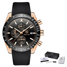watches : Men's Waterproof Quartz Watch - Staal Zilver Blauw in Silicium goud zwart B van Pantino