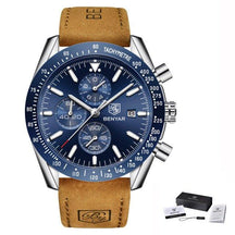watches : Men's Waterproof Quartz Watch - Staal Zilver Blauw in L Bruin Zilver Blauw van Pantino