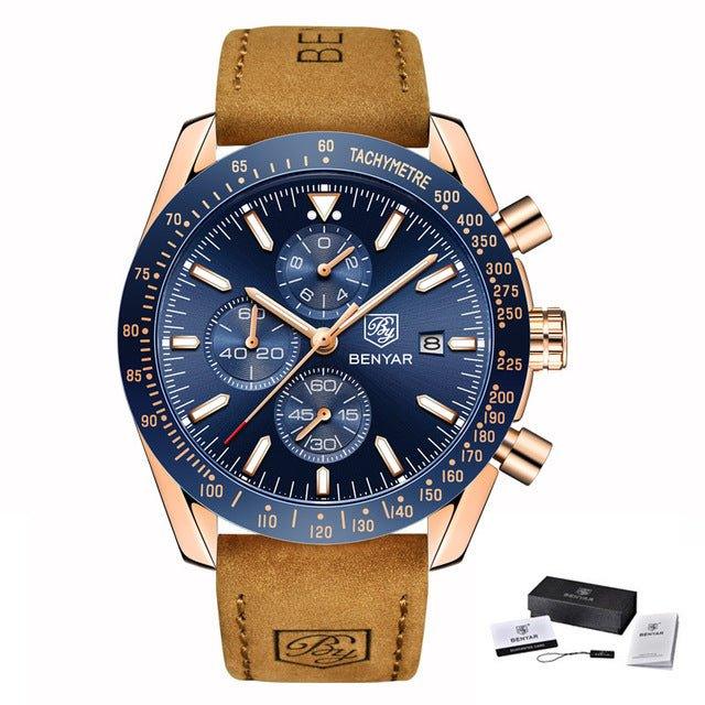 watches : Men's Waterproof Quartz Watch - Staal Zilver Blauw in L Bruin Goud Blauw Blauw B van Pantino
