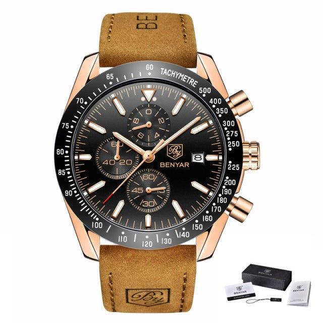 watches : Men's Waterproof Quartz Watch - Staal Zilver Blauw in L Bruin Goud Zwart B van Pantino