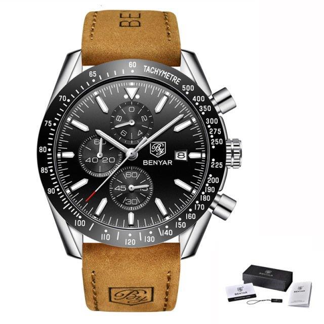 watches : Men's Waterproof Quartz Watch - Staal Zilver Blauw in L Bruin Zilver Zwart van Pantino