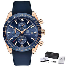 watches : Men's Waterproof Quartz Watch - Staal Zilver Blauw in Silicium goud blauw B van Pantino