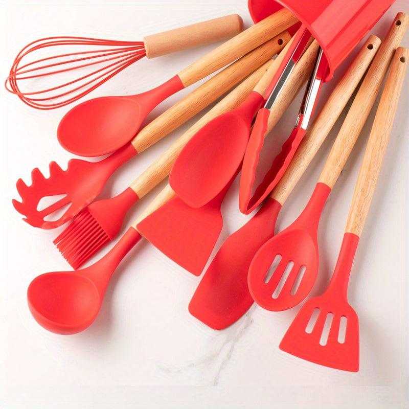 home & garden : Silicone 12-Delig Kookgerei Sets - Khaki in Rood van Pantino