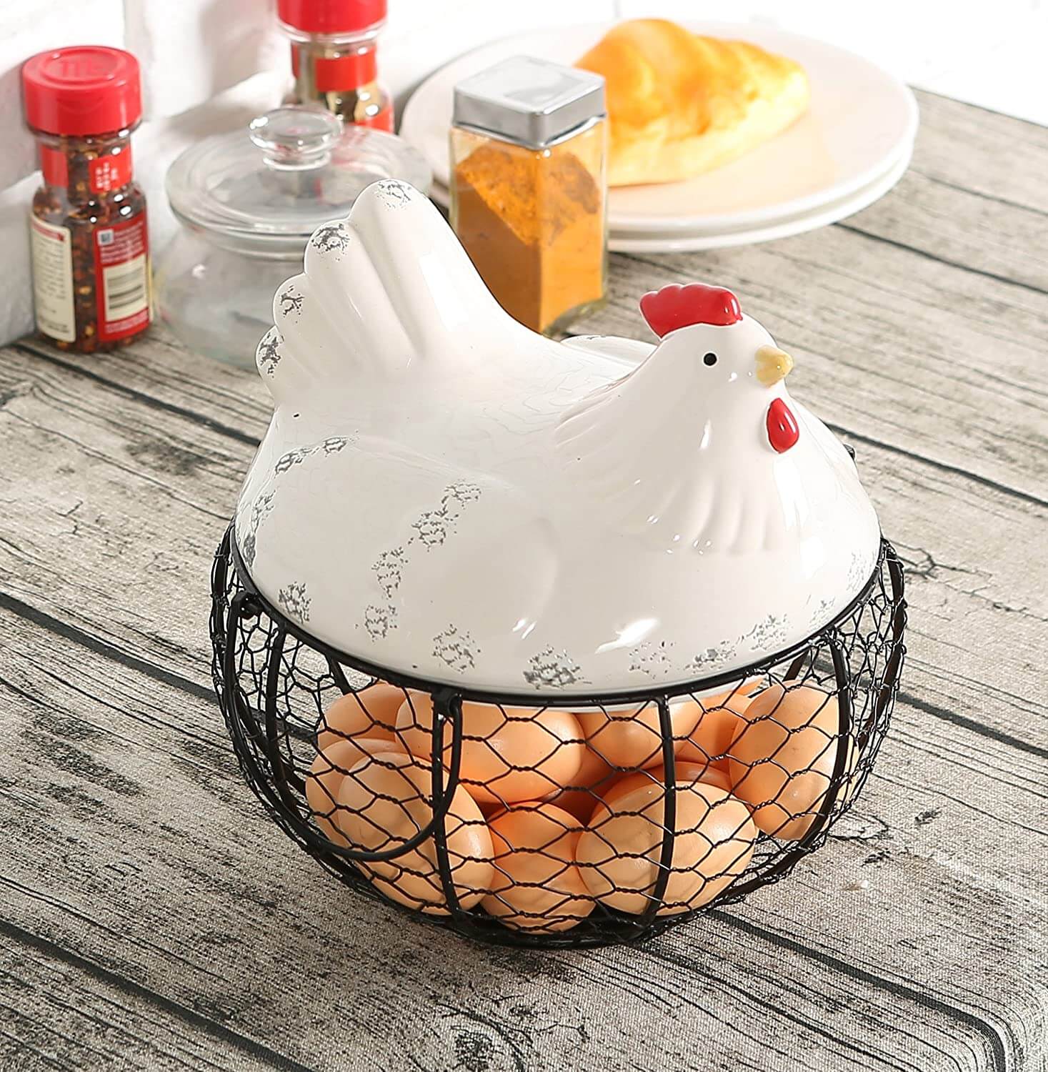 home & garden : Keramisch Eier Bewaarmandje - Wit in van Pantino