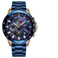 Heren Horloge - LigeWatch Luxe Blauw Roestvrij Staal - Waterdicht Analoog Kwarts