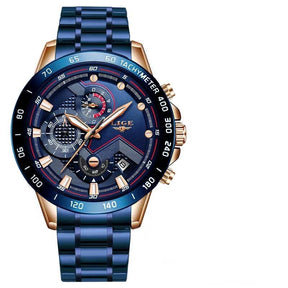 watches : Heren Horloge - LigeWatch Luxe Blauw Roestvrij Staal - Waterdicht Analoog Kwarts in van Pantino