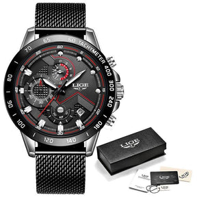 watches : Heren Horloge - LigeWatch Luxe Blauw Roestvrij Staal - Waterdicht Analoog Kwarts in Zilver Zwart Mesh van Pantino