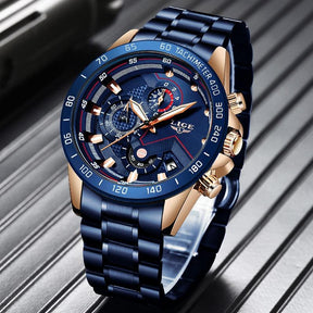 watches : Heren Horloge - LigeWatch Luxe Blauw Roestvrij Staal - Waterdicht Analoog Kwarts in Alle blauwe van Pantino