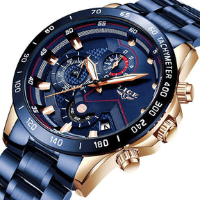 watches : Heren Horloge - LigeWatch Luxe Blauw Roestvrij Staal - Waterdicht Analoog Kwarts in van Pantino
