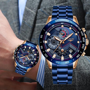watches : Heren Horloge - LigeWatch Luxe Blauw Roestvrij Staal - Waterdicht Analoog Kwarts in van Pantino
