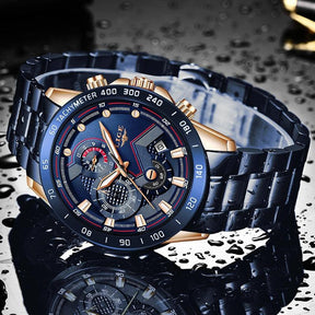 watches : Heren Horloge - LigeWatch Luxe Blauw Roestvrij Staal - Waterdicht Analoog Kwarts in van Pantino