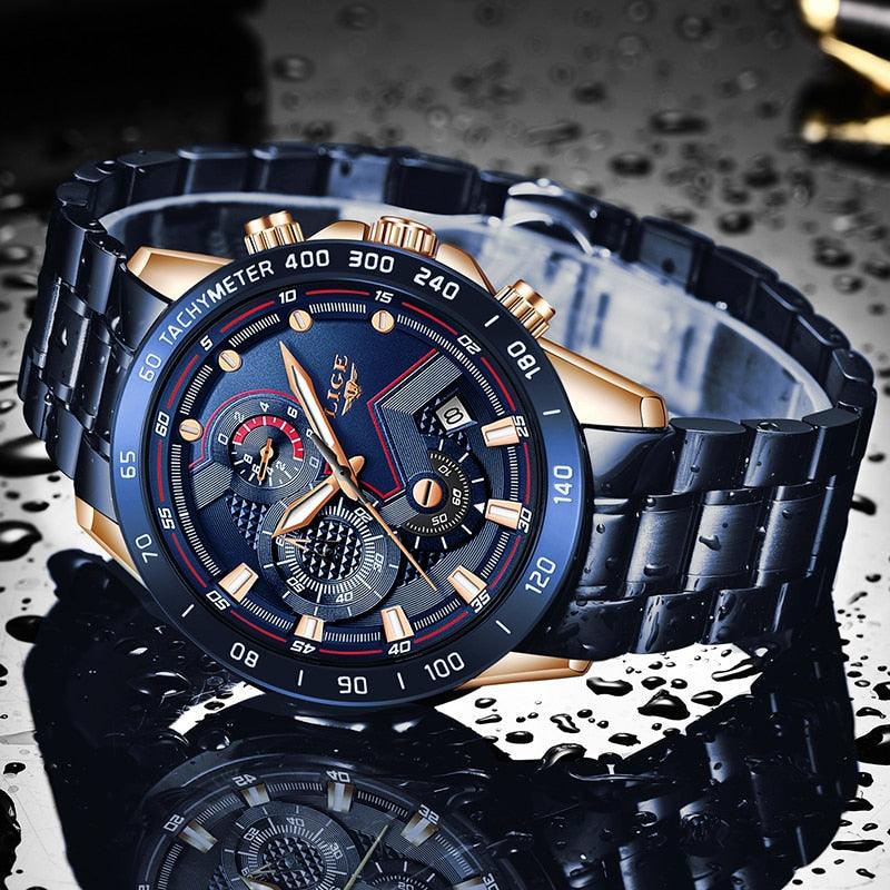 watches : Heren Horloge - LigeWatch Luxe Blauw Roestvrij Staal - Waterdicht Analoog Kwarts in van Pantino