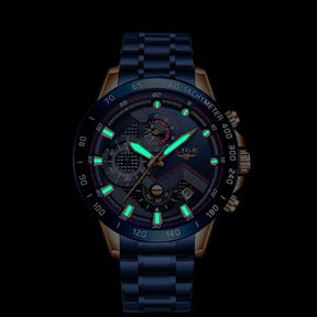 watches : Heren Horloge - LigeWatch Luxe Blauw Roestvrij Staal - Waterdicht Analoog Kwarts in van Pantino
