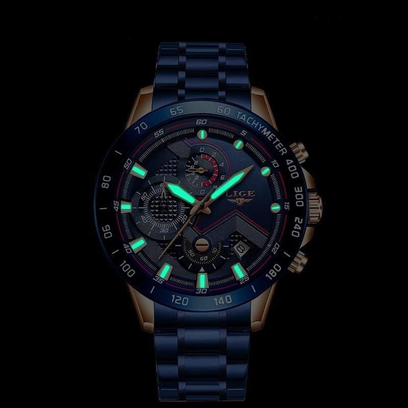 watches : Heren Horloge - LigeWatch Luxe Blauw Roestvrij Staal - Waterdicht Analoog Kwarts in van Pantino