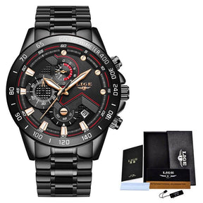 watches : Heren Horloge - LigeWatch Luxe Blauw Roestvrij Staal - Waterdicht Analoog Kwarts in Zwart roségoud van Pantino