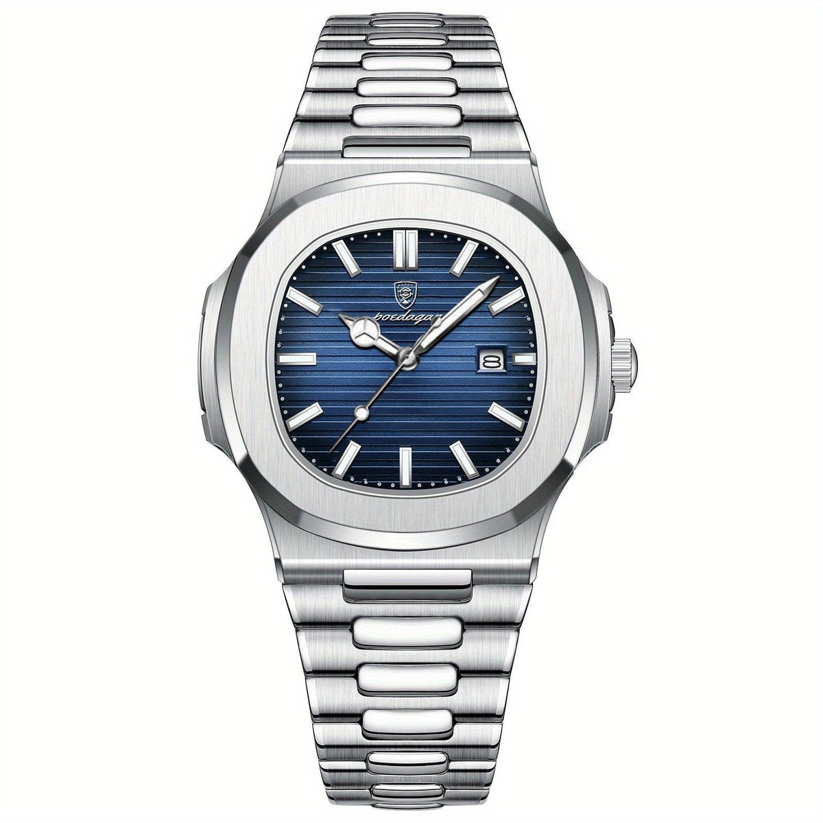watches : Herenhorloge Zwart RVS 42mm - Modern Polshorloge met Datum voor Mannen in Zilver Blauw van Pantino