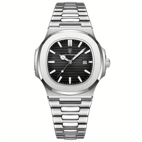 watches : Herenhorloge Zwart RVS 42mm - Modern Polshorloge met Datum voor Mannen in Zilver van Pantino