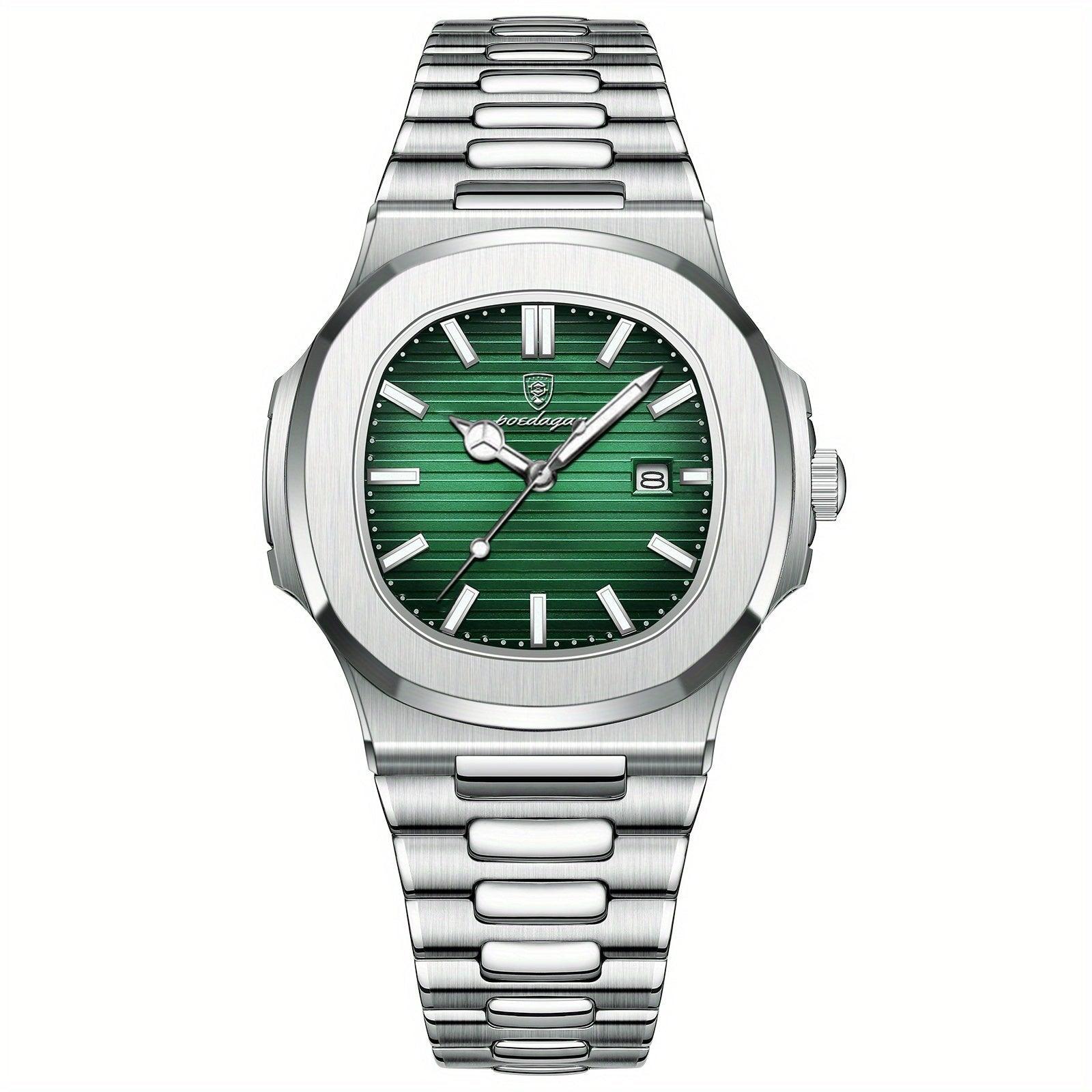 watches : Herenhorloge Zwart RVS 42mm - Modern Polshorloge met Datum voor Mannen in Zilver Groen van Pantino