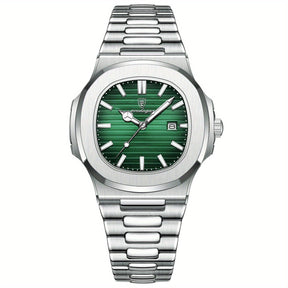 watches : Herenhorloge Zwart RVS 42mm - Modern Polshorloge met Datum voor Mannen in Zilver Groen van Pantino