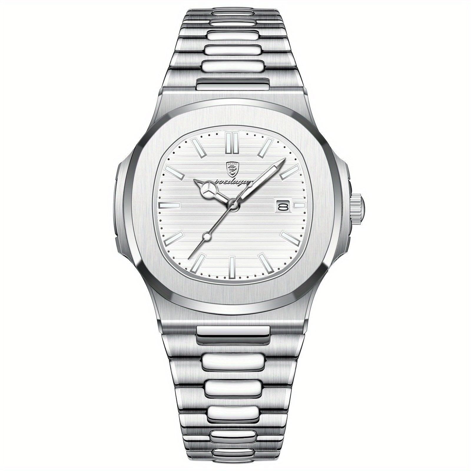 watches : Herenhorloge Zwart RVS 42mm - Modern Polshorloge met Datum voor Mannen in Zilver Wit van Pantino