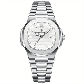 watches : Herenhorloge Zwart RVS 42mm - Modern Polshorloge met Datum voor Mannen in Zilver Wit van Pantino